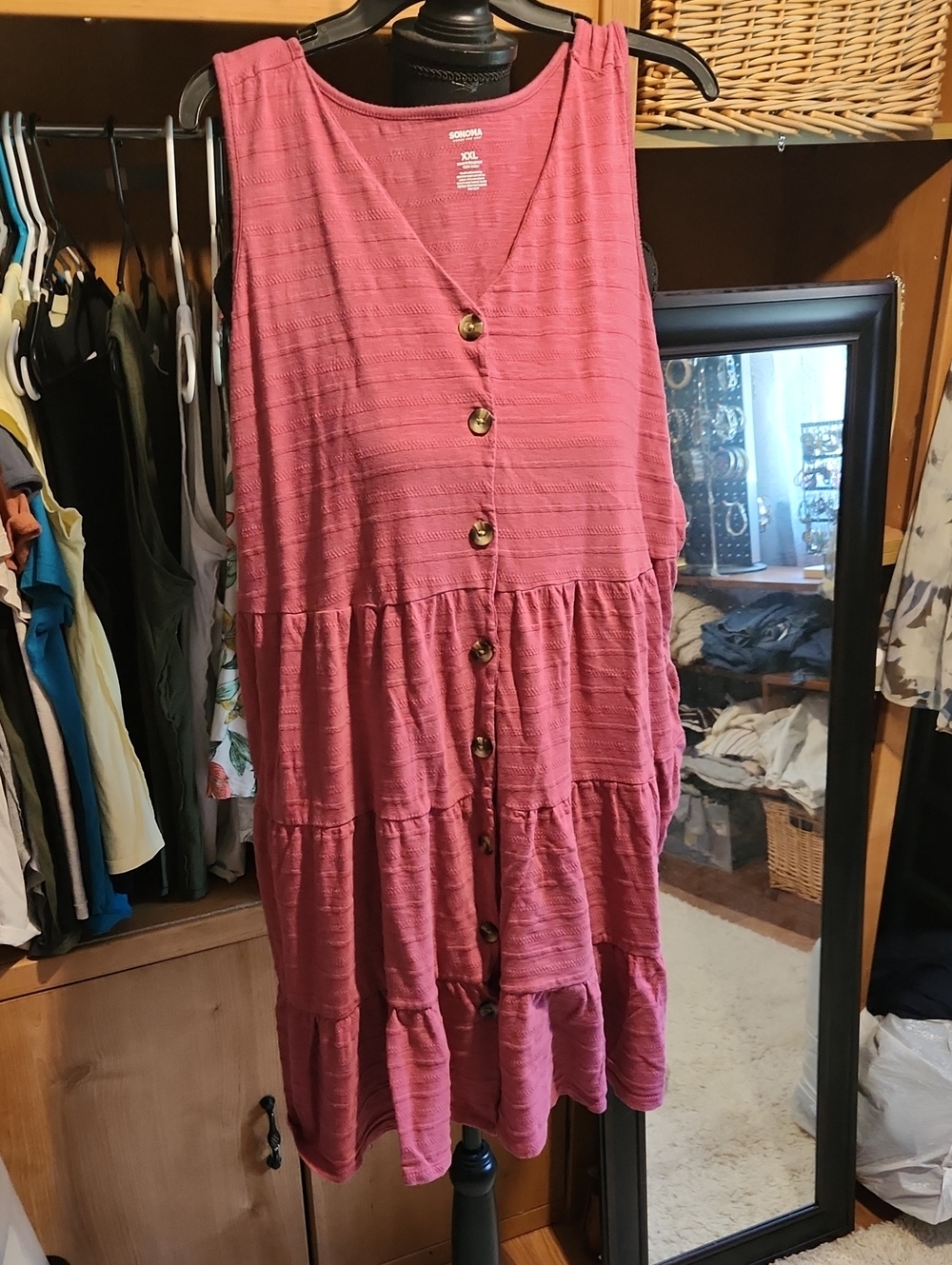 Sonoma Tiered Button-Front Midi Dress - Rose